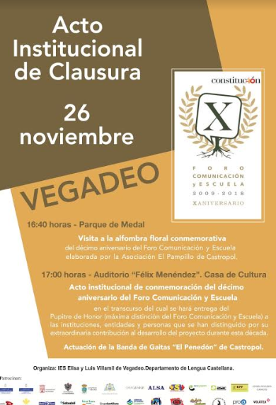 Vegadeo acogerá el acto institucional de conmemoración del X aniversario del Foro Comunicación y Escuela y de clausura de esta décima edición